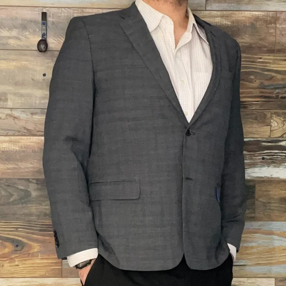 Ben Sherman Tailoring Wool Blend Gray Plaid Blazer Sport Jacket 46R *EXCELLENT*